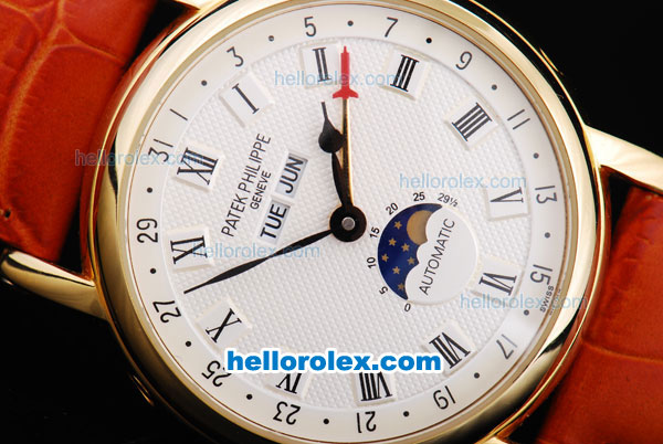 Patek Philippe Classic Automatic Movement Gold Case with White Dial and Leather Strap - Click Image to Close
